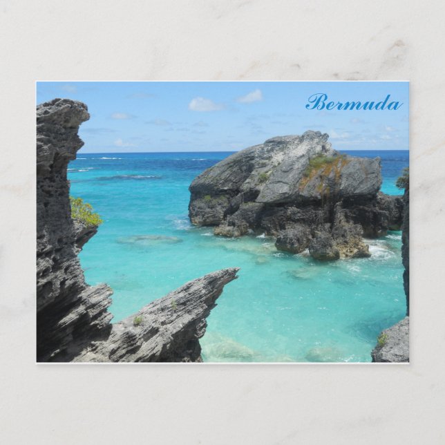 Bermuda Blue Ocean Rocky Beach Travel Photo Vykort (Framsida)