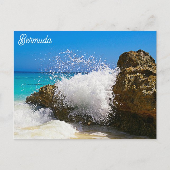 Bermuda Blue Ocean Rocky Beach Travel Photo Vykort (Framsida)
