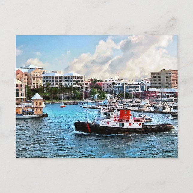 Bermuda - Bogserbåt som går in i Hamiltons hamn Vykort (Framsida)