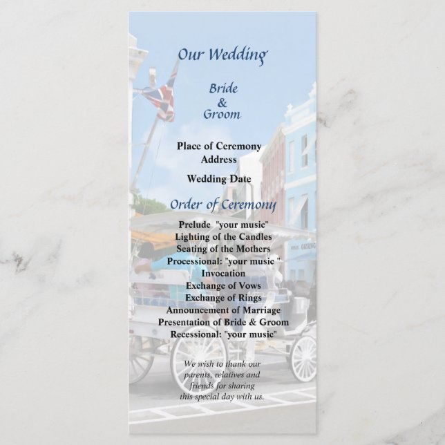 Bermuda - Carriage Ride Hamilton Bröllopsprogram Program (Framsida)