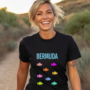 Bermuda Colorful Fish School Mörk Färg T Shirt