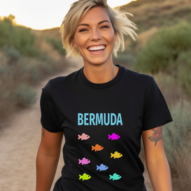 Bermuda Colorful Fish School Mörk Färg T Shirt (Skapare uppladdad)