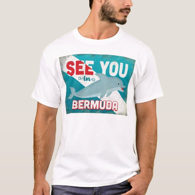 Bermuda Dolphin - Retro Vintage resor T Shirt (Framsida)