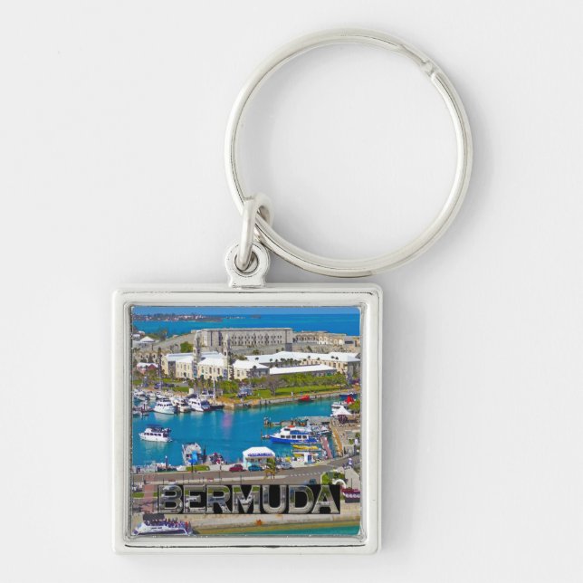 Bermuda Fyrkantig Silverfärgad Nyckelring (Framsidan)