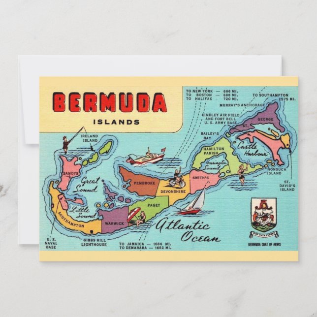Bermuda Island 5x7 Map Postcard Kort (Framsida)