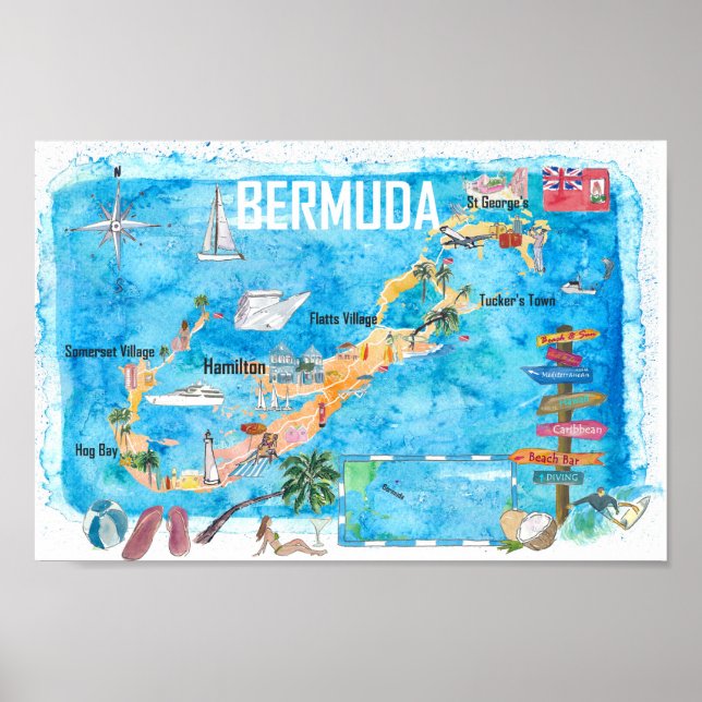 Bermuda Island Travel Poster Favorite Tourist Kart (Framsidan)