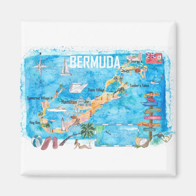 Bermuda Island Travel Poster Favorite Tourist Kart Magnet (Framsidan)