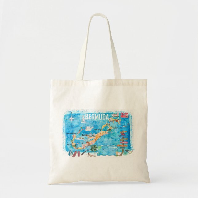 Bermuda Island Travel Poster Favorite Tourist Kart Tygkasse (Framsidan)