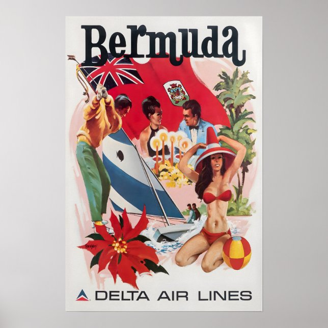 Bermuda konst Daniel Sweeney tryck Delta Airlines  (Framsidan)