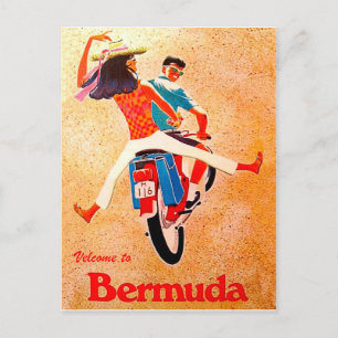 Bermuda, lyckligt par på motorcykeltur vykort