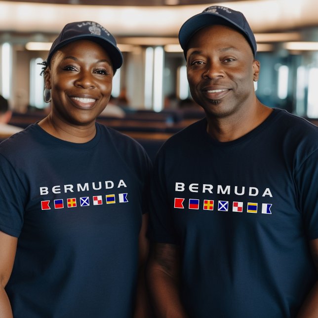 Bermuda Maritime Nautical Signal Flaggor Mörk Färg T Shirt (Skapare uppladdad)