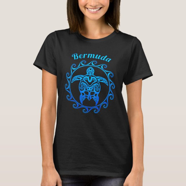 Bermuda Ocean Blå Tribal Sköldpadda T Shirt (Framsida)