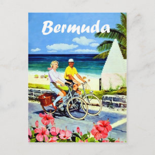 Bermuda, par cyklar nära stranden, vintage vykort