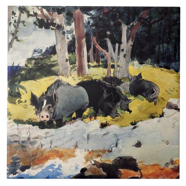 Bermuda Settlers, en Winslow Homer-målning. Kakelplatta (Framsidan)