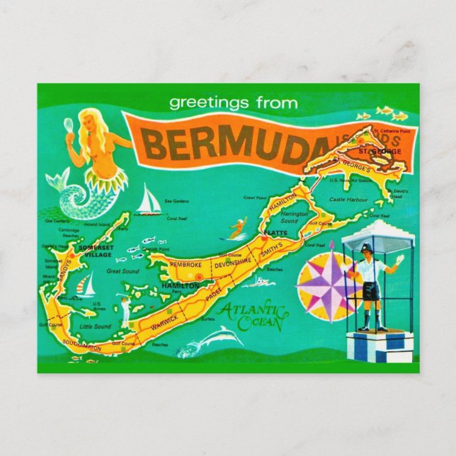 Bermuda Siren Vintage Postkort Vykort (Framsida)