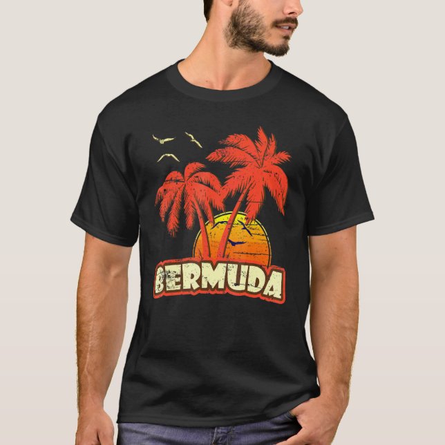 Bermuda Summer Palm Trees 80s Beach Sunset T Shirt (Framsida)