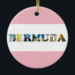 Bermuda Tropical Beach Travel Photo jul Julgransprydnad Keramik<br><div class="desc">Visa alla dina kärlek för land i Bermuda med denna julprydnad som innehåller ett kollage i färg med foton från Bermuda-stranden och havsplatser. Du kan ändra bakgrunden färg i dekorationen så att den passar dina önskemål.</div>
