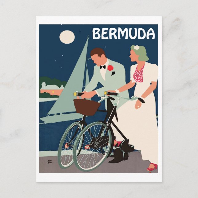 Bermuda, ungt par med cyklar vid kusten vykort (Framsida)