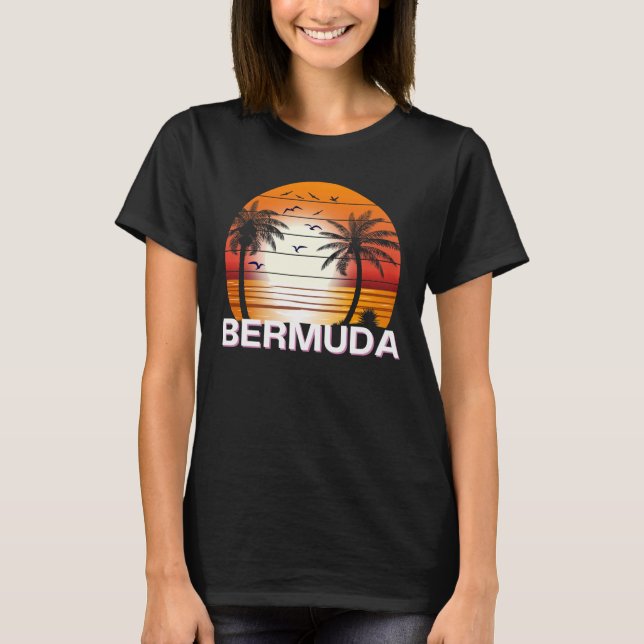 Bermuda Vintage Handflatan Träd Sommarbuss T Shirt (Framsida)