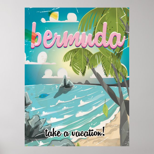 Bermuda vintage resemålningsposter tecknad serie poster (Framsidan)