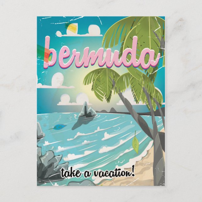 Bermuda vintage resemålningsposter tecknad serie vykort (Framsida)