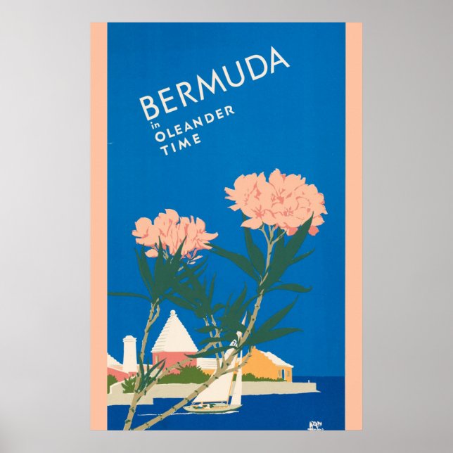 Bermuda Vintage resor Beach Rosa Flowers Poster (Framsidan)