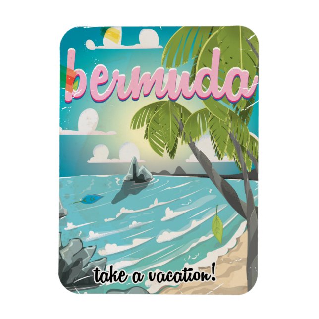 Bermuda vintage resor poster tecknad magnet (Vertikal)
