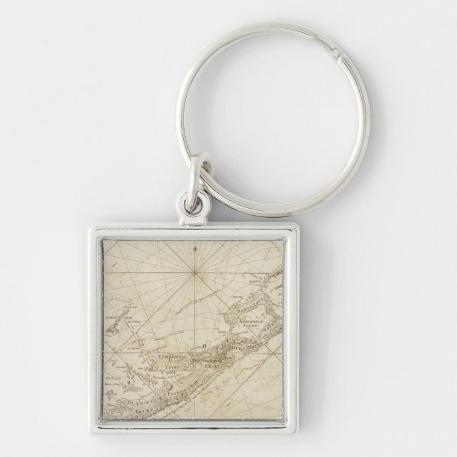 Bermudas- eller sommaröarna fyrkantig silverfärgad nyckelring (Framsidan)