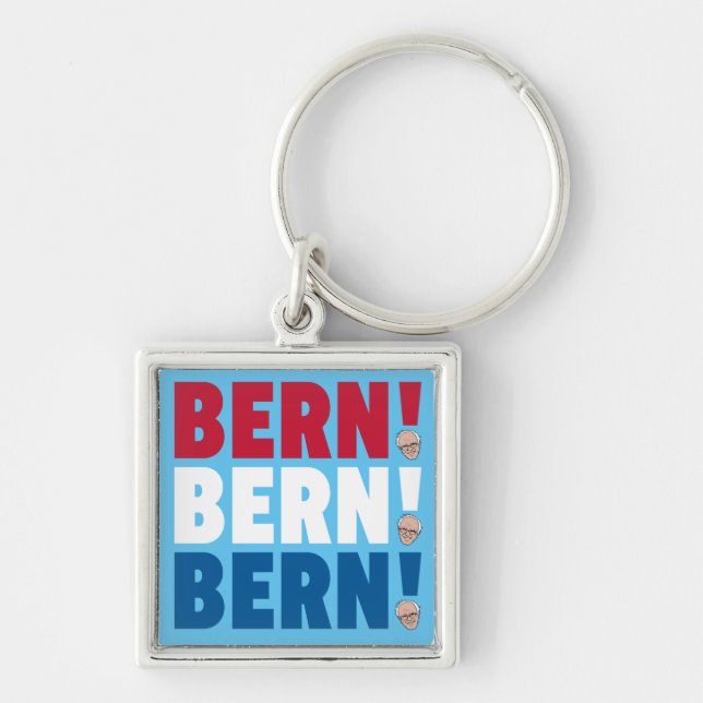 Bern Bern Bern Bernie Sanders Fyrkantig Silverfärgad Nyckelring (Framsidan)