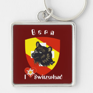 Bern Berne Berna Schweiz Suisse Svizzera Svizra Fyrkantig Silverfärgad Nyckelring