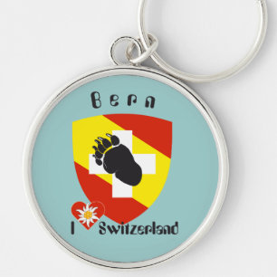 Bern Berne Berna Schweiz Suisse Svizzera Svizra Rund Silverfärgad Nyckelring