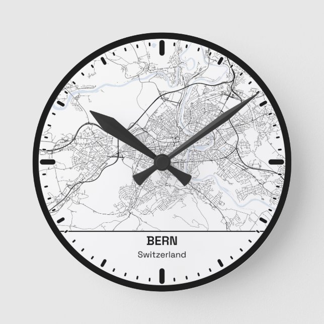 Bern Clock City Line Art Rund Klocka (Framsida)