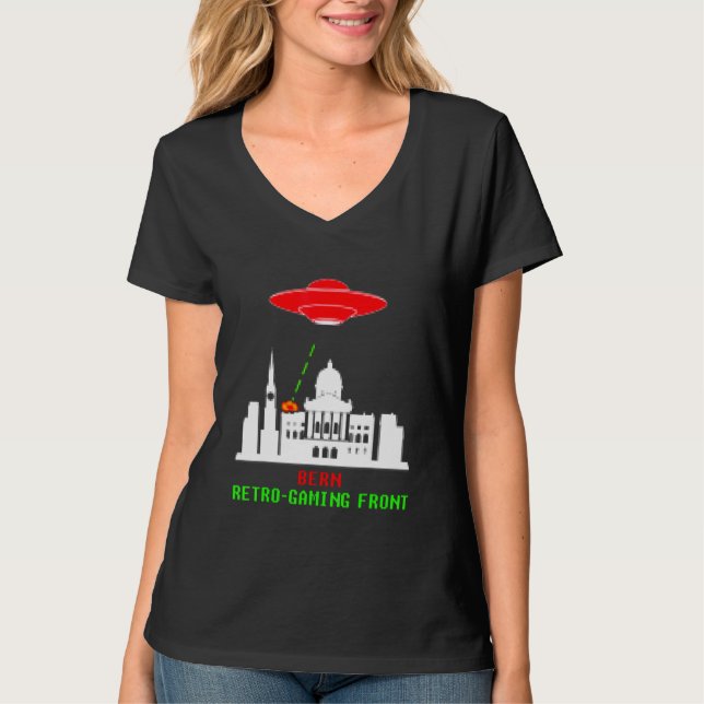 Bern Invasion Retro-spel med Ufo T Shirt (Framsida)