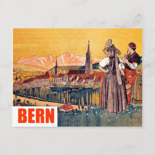 Bern, panorama stad, Schweiz, vintage resa Vykort