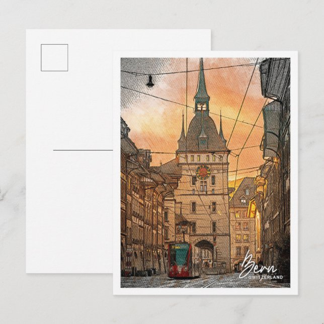 Bern Schweiz Bevackra Färg Pencil City Vykort (Fram/baksida)
