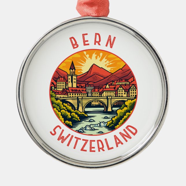 Bern Schweiz Retro Distress Circle Julgransprydnad Metall (Framsidan)