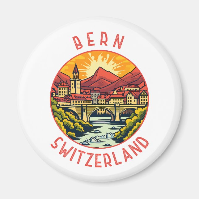 Bern Schweiz Retro Distress Circle Magnet (Framsidan)