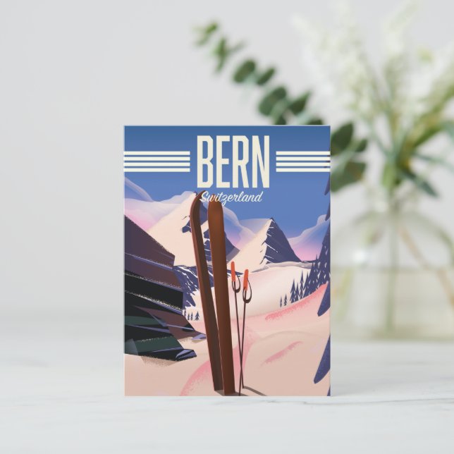 Bern schweiz skidposter vykort (Stående Fram)