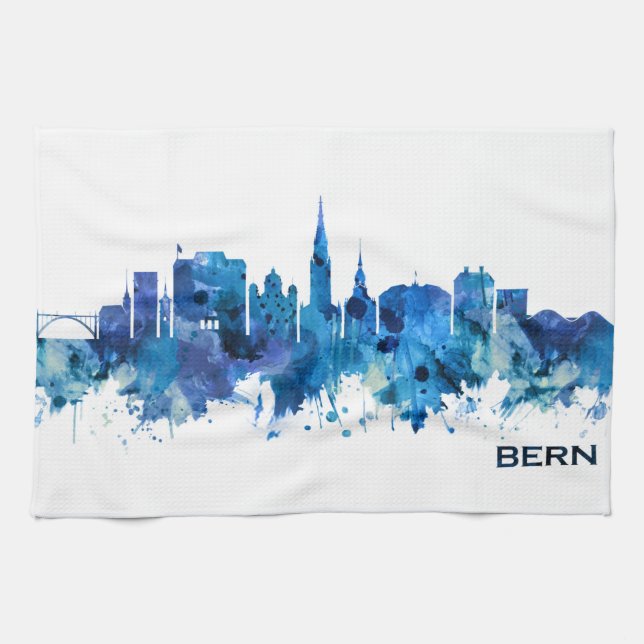 Bern Schweiz Skyline Blue Kökshandduk (Horisontell)
