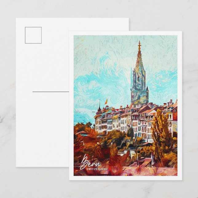 Bern Schweiz Vacker Oljemålning Stad Vykort (Fram/baksida)