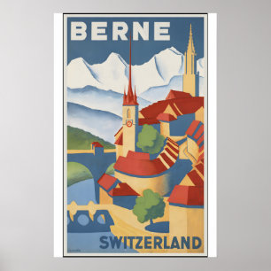 Bern Schweiz Vintage Resemålning - Inramad Poster