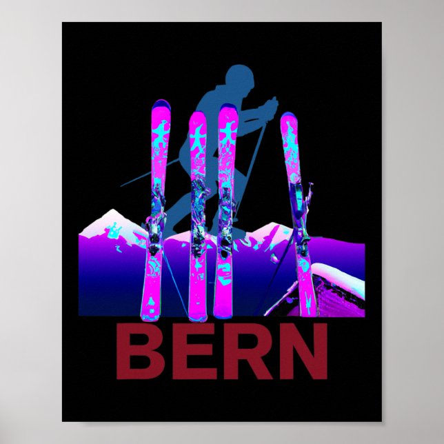Bern Skiing och snöbordning Retro 90s Bern Ski Poster (Framsidan)