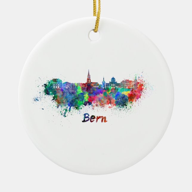 Bern skyline in watercolor julgransprydnad keramik (Framsidan)
