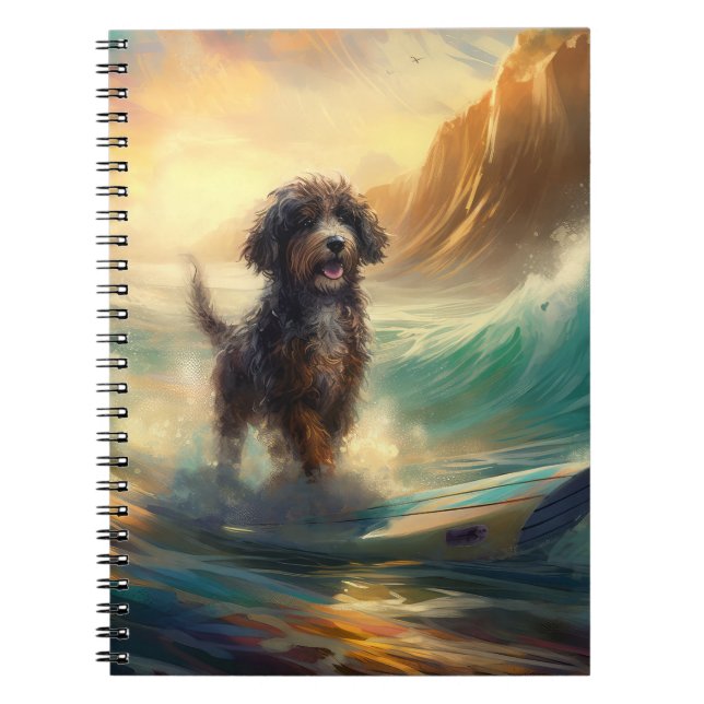 Bernedoodle Beach Surfing Painting Anteckningsbok (Framsidan)