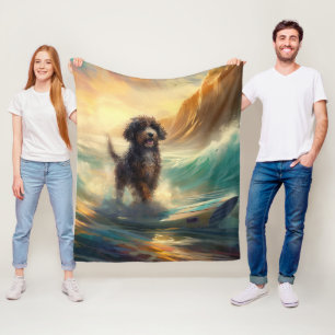 Bernedoodle Beach Surfing Painting Fleecefilt