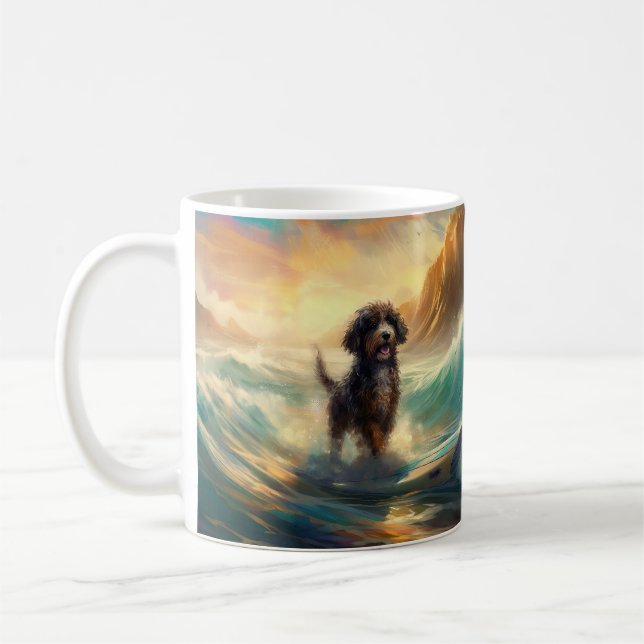 Bernedoodle Beach Surfing Painting Kaffemugg (Vänster)