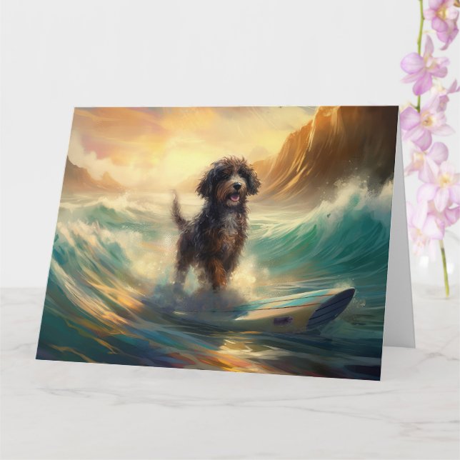 Bernedoodle Beach Surfing Painting Kort (Orkide)