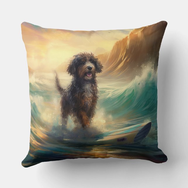 Bernedoodle Beach Surfing Painting Kudde (Baksida)