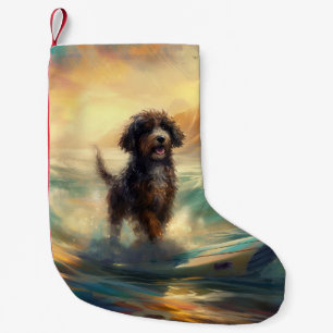 Bernedoodle Beach Surfing Painting Liten Julstrumpa