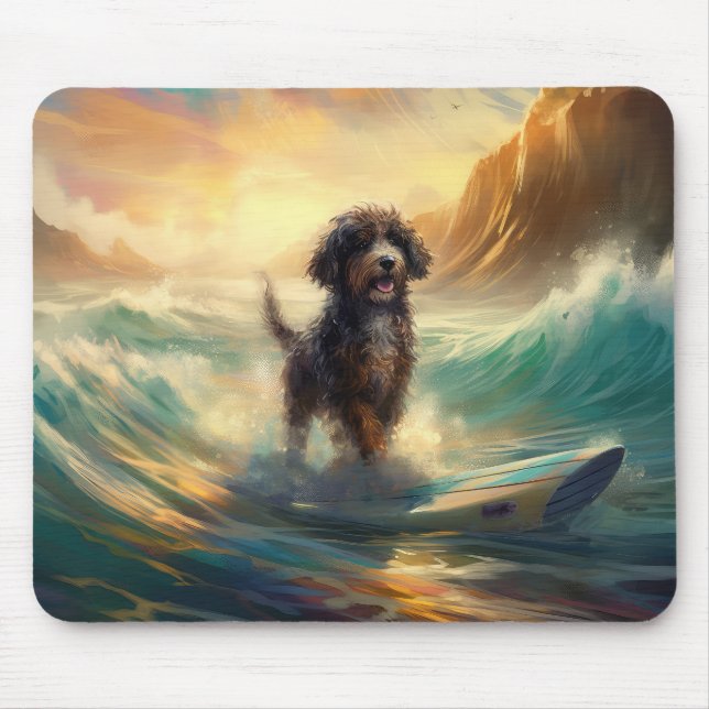 Bernedoodle Beach Surfing Painting Musmatta (Framsidan)